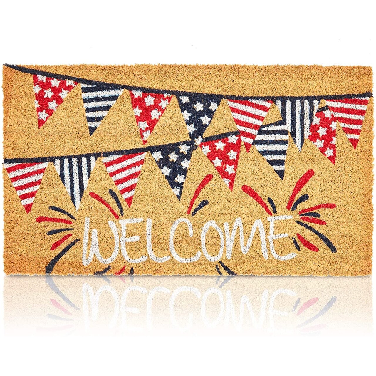 Juvale Coco Coir Door Mat, 4th of July Porch Rug, Non-Slip Outdoor Welcome Mats for Home, Front Door, Patio, Porch Entryway, and Garage, Memorial Day, Patriotic Decorations, 30 x 17 in